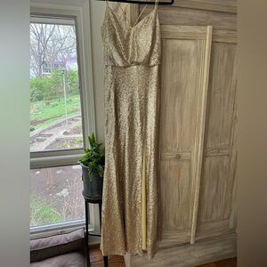 Christina Wu Gold Matte Sequin Gown (style 22836)